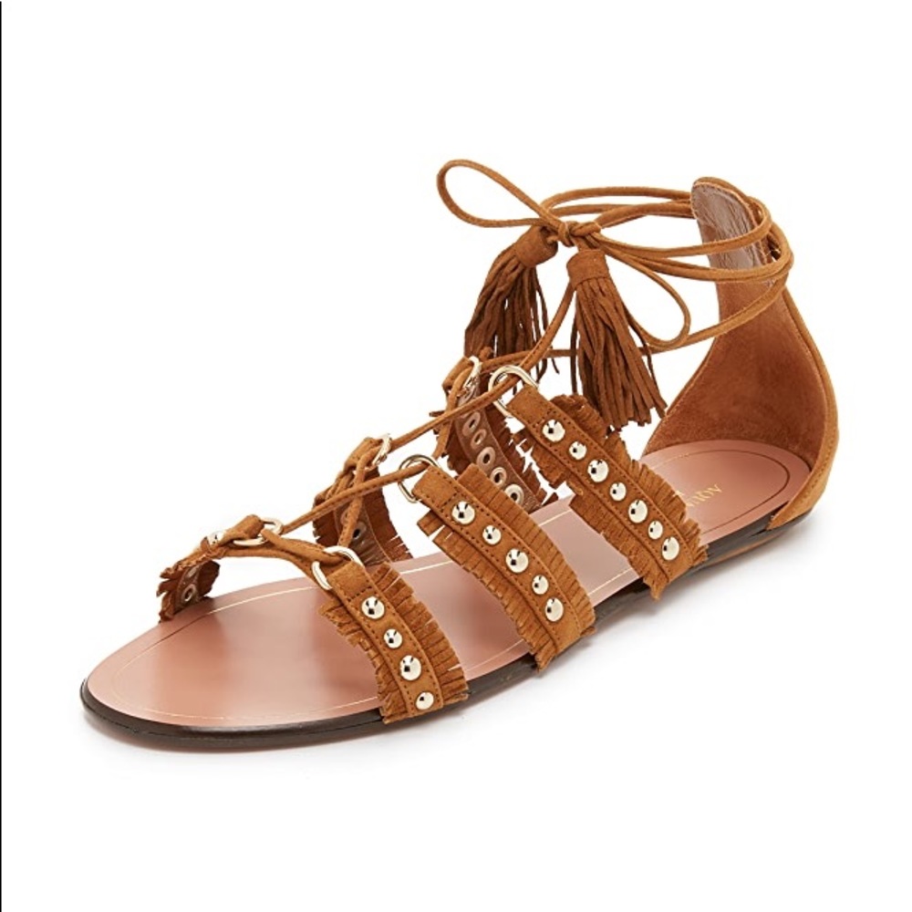 Aquazzura | Tan Tulum Flat Sandals | Size 8